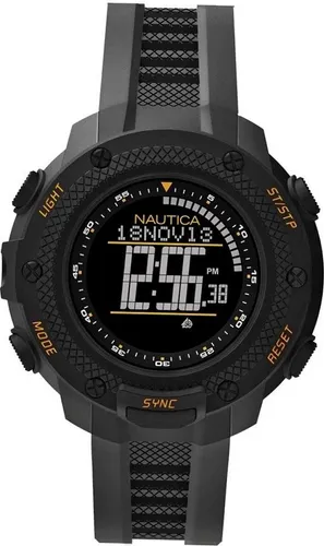 Nautica Herren Uhr Digital NAI19523G Silikon - Armbanduhr mit digitalem Quarzwerk, 10 ATM wasserdicht und ideal für aktive Männer. Edelstahlgehäuse in Schwarz/Gelb und langlebiges Silikonarmband für optimalen Tragekomfort.