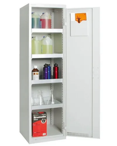 PROREGAL® Werkzeugschrank Gefahrstoffschrank 1 Tür HxBxT 180x50x50cm 4 Auffangwannen 10L Grau