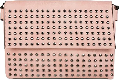 styleBREAKER Clutch mit Nieten in Rosa - Damen-Clutch mit stylischen Spitznieten, verstellbarem Schultergurt und praktischen Fächern für Ordnung, perfekt für den Abend!