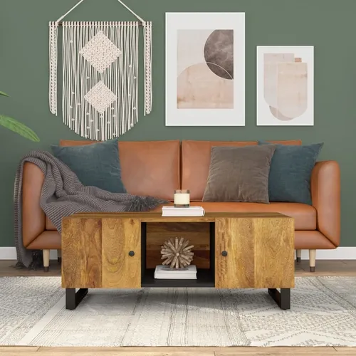 The Living Store Couchtisch aus massivem Mangoholz 100x54x40 cm