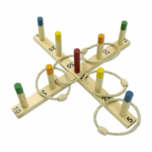 Carromoco Wikinger Ringwurfspiel - Gesellschaftsspiel für drinnen und draußen, aus Kiefernholz, mit praktischer Netztragetasche für einfachen Transport und schnellen Aufbau – ideal für Wettbewerbe und Riesenspaß!