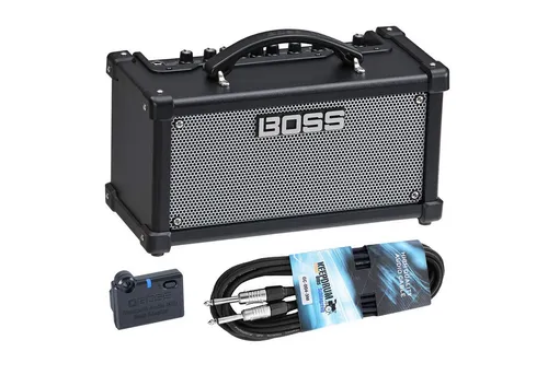 Boss Dual Cube LX Gitarren-Verstärker mit Bluetooth - Tragbarer Stereo-Verstärker mit 10 Watt, 8 Gitarrenverstärkertypen und 7 Effekten. Ideal für zu Hause und unterwegs. Inklusive Bluetooth-Adapter für kabelloses Streaming.