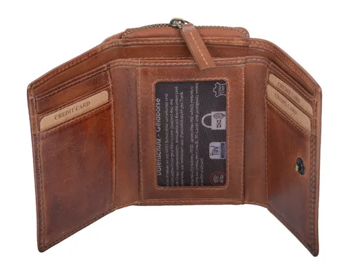 GlücksNugget Geldbörse Echtleder Damenbörse braun - Elegante Damenbörse aus hochwertigem Echtleder mit 8 Kreditkartenfächern und 2 Reißverschlussfächern. Ideal für die sichere Aufbewahrung Ihrer Wertsachen. Maße: 12,5x10cm.