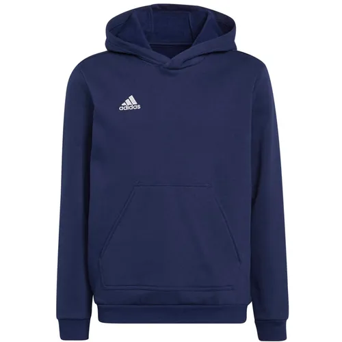 Adidas Entrada 22 Hoody - blau - Sweatshirts für Amateurfußballer, bequemer Fleece-Hoodie mit funktionaler Kapuze und Kängurutasche, hergestellt aus recycelten Materialien für eine bessere Ökobilanz.