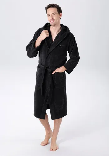 Bruno Banani Unisex-Bademantel Daniel, ideal für Sauna & Spa, Hotelbademantel, Morgenmantel, Langform, Veloursfrottier, Kapuze, Gürtel, Damen & Herren Bademantel, lang, mit Taschen, S-5XL
