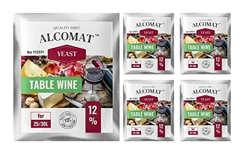 Alcomat Weinhefe 5er Pack - Trockenhefe für Rotweine und Weißweine - Reinzuchthefe für Wein Gärtemperatur 15-30°C - Alkoholtoleranz bis zu 12% - Wein Hefen für Tischwein