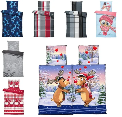 One Home Winter Bettwäsche Set mit Elchen in blau von One Home
