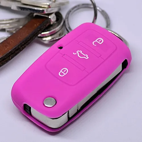 Auto Schlüssel Hülle Silikon Schutz Cover für VW Seat Skoda 3 Tasten bis 11/2009 / Farbe: Pink