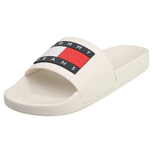 Tommy Hilfiger Flag Pool Slides Damen Pantolette in Weiß - Größe 40 - Badeschuhe für Damen, ideal für den Sommer, mit rutschfester Gummisohle und bequemen Slip-On Design für müheloses Tragen.