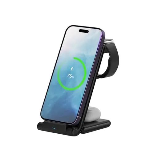 MMOBIEL Wireless Ladestation - Faltbare 3-in-1 Wireless Charger für iPhone, Apple Watch und AirPods, kompakt und leistungsstark mit 15W Ladeleistung