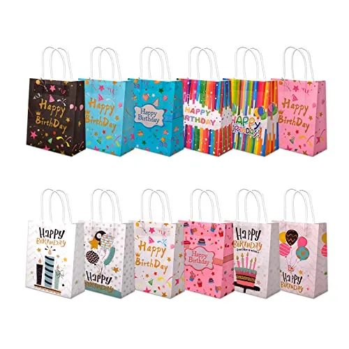 Stück | Geburtstag Geschenktüten | Geschenktasche | Tragetasche | Happy Birthday | Papiertasche mit Henkel Geschenk Mitgebsel Kraftpapier Tasche Beutel Geschenkverpackung Geburtstagsparty 12