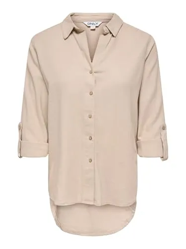 ONLY Hemdbluse ONLGOA 3/4 STRAP LINEN BL SHIRT CC PNT – Modische Bluse mit Leinen - Modische Hemdbluse in Oxford Tan, aus pflegeleichter Viskose-Leinen-Mischung. Ideal für lässige Looks, mit 3/4-Ärmeln und abgerundetem Saum für perfekten Tragekomfort.