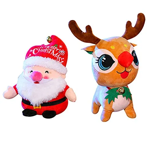 Smavles Weihnachts Plüschtier 2 Stücke Weihnachtsmann Puppe Weihnachtselch Plüschtier Weihnachtsfeier Geschenke Weihnachtsdeko Stofftier Spielzeug für Desktop Dekorationen