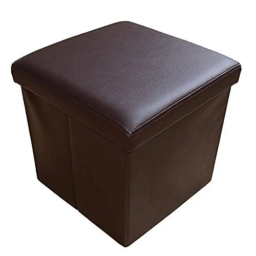 Natsen Sitzhocker Faltbare Sitzbank Aufbewahrungsbox mit Stauraum, Kunstleder 38 x 38 x 38 cm (Braun)