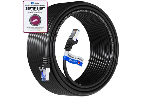 hb-digital Patch Kabel 25m CAT 6a für Außenbereich - Netzwerkkabel für Outdoor-Einsatz, wasser- und UV-beständig mit einer Datenübertragung von bis zu 10 Gbit/s und ideal für stabile Internetverbindungen.