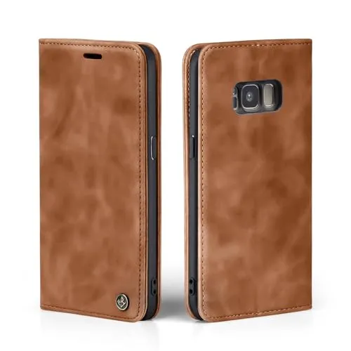 LBH Handyhülle für Samsung Galaxy S8 in Hellbraun mit Karten- und Geldfach Smartphone Hülle mit Standfunktion Flip Case Schutzhülle Magnetverschluss Vintage