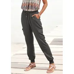 LASCANA Schlupfhose Damen, Gr. 44, khaki - Stoffhose aus 100% Viskose, figurumspielend mit Cargotaschen und elastischem Smokbund für hohen Tragekomfort. Ideal für lässige Outfits.