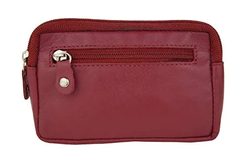 Schlüsseltasche extra flach mit RFID Schutz, kein Daten Auslesen BZW. kopieren von Funk Autoschlüssel möglich - Schlüsselfunktion bleibt erhalten LEAS in Echt-Leder, rot