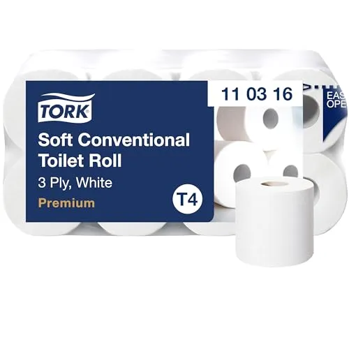Tork Weiches Kleinrollen-Toilettenpapier in Weiß T4, Premium, 3-lagig, 8 × 250 Blatt, 110316