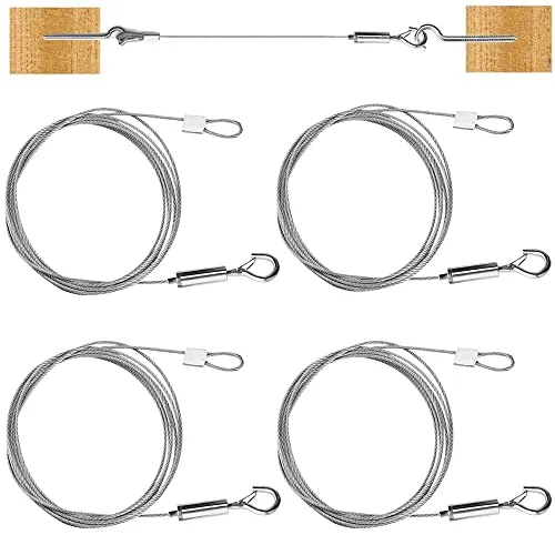 DOUSELLA 4 Stück Edelstahl Draht Seil 1,5mmx2m Edelstahlseil zum Aufhängen Stahlseil mit Schleife Ösen und Haken Edelstahl Spannseil Einstellbar Drahtseil für Gardinen Bilder Lampe, bis 30KG
