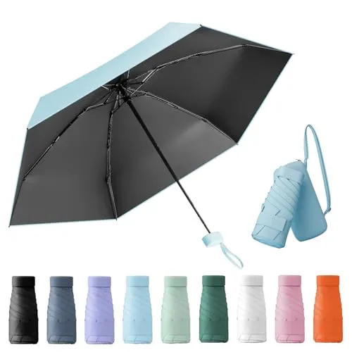Wydexint Kleiner Regenschirm, portable folding umbrella, mini reise regenschirm, leichter Reiseschirm, taschenschirm, UV-faltbar mit Kapselbox, reisewasser- und winddicht für Männer und Frauen
