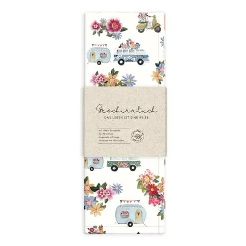 Geschirrtuch 100% Baumwolle, Geschenkidee, Küchen Accessoire, Motiv, Geschenk, Küche, Kochen, Grillen (Das Leben ist eine Reise)