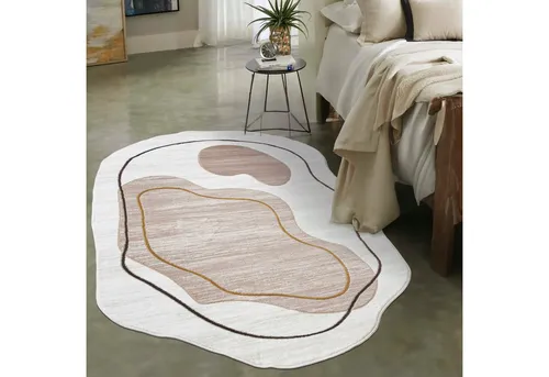 Mazovia Designteppich Modern Unregelmäßig Teppich Weich Teppich für Wohnzimmer Beige Creme, 80 x 150 cm, Fußbodenheizung
