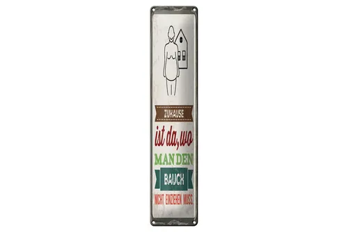 Femer GmbH Metallschild Spruch 46x10 cm Zuhause ist da Bauch, (1 St), gewölbte Oberfläche, abgerundete Ecken, umgeschlagene Kanten