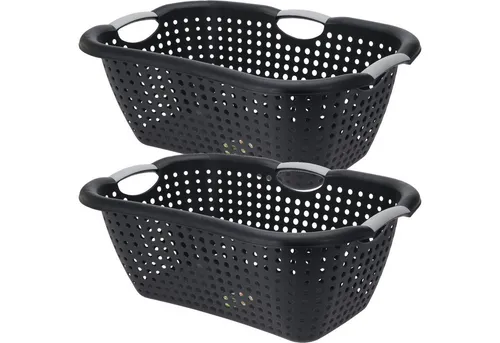 Koopman Wäschekorb Wäschewanne Kunststoff Schwarz 2 er Set (2 St), 2 Stk, Schwarz / Grau, 26 L, Kunststoff, 3 Tragegriffe