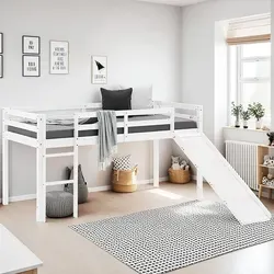 Homestyle4u Kinderbett 90x200 mit Rutsche - Hochbett für Kinderzimmer, sicher und modern, bietet eine gemütliche Liegefläche und praktische Stauraummöglichkeiten unter dem Bett.