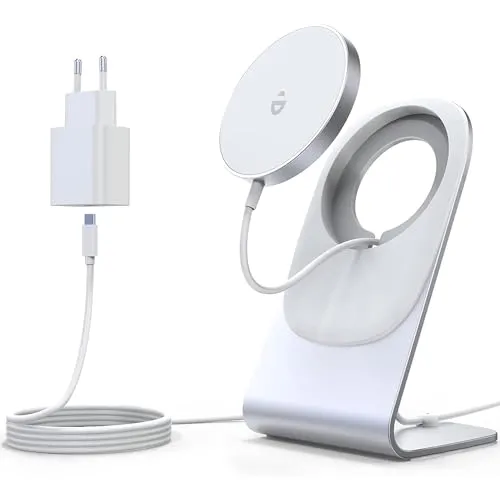 Kabelloses Ladegerät für iPhone 16-12, Magsafe Kompatibel - Kabellose Qi-Ladestation mit 20W PD USB C Adapter, magnetischer Ausrichtung und vielseitig als Ständer oder Pad nutzbar. Schnelles und sicheres Laden für iPhone 16/15/14/13/12.