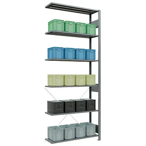 MULTIplus150 Anbauregal, Fachbodenregal Stecksystem - Werkstatteinrichtung mit 6 robusten Fachböden und stabiler Kreuzstrebe, ideal für die optimale Nutzung von Stauraum in Werkstätten oder Garagen.