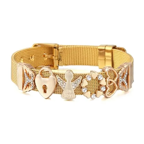 Karma NH11149039 Charm-Armband Damen Edelstahl 22 cm verstellbar Gold vergoldet Geschenk für Frauen Damenarmband Edelstahlarmband modern (Gold)