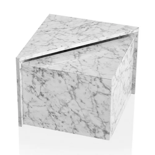 Couchtisch FineBuy MONOBLOC 2er Set - Hochglanz Marmor Optik - Couchtische in elegantem Design mit dreieckiger Form und edler Marmoroptik. Ideal als Beistelltische und platzsparend, da der kleine Tisch unter den großen geschoben werden kann.