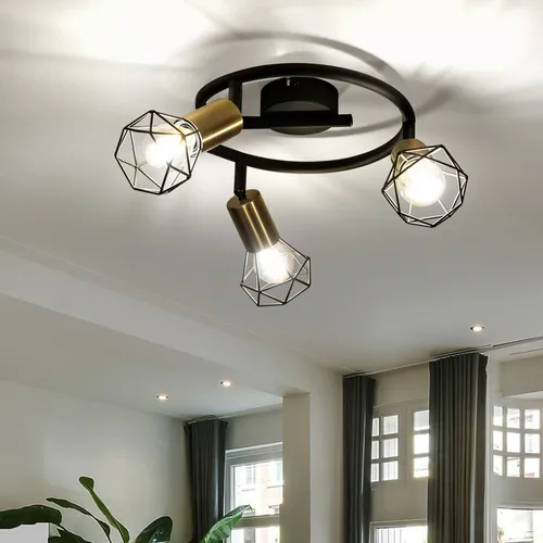 Deckenlampe Retro Industrie 3-flammig schwarz - Lampen - Verstellbare Strahler mit Gitter-Design aus Metall, ideal für individuelles Licht und stilvolles Ambiente in jedem Raum.