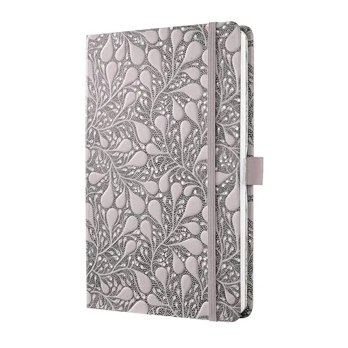 Sigel JN361 Notizbuch A5 liniert, schwarz, rose, Tagebuch Jolie, Hardcover, Gummiband, Stifteschlaufe, Einstecktasche, vegan, aus nachhaltigem Papier