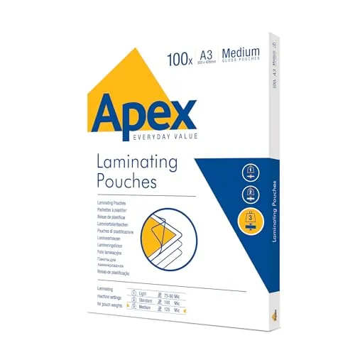 Fellowes Laminierfolien A3 APEX - 100 Stück, glänzendes Finish für professionellen Look und optimalen Schutz von Dokumenten und Aushängen