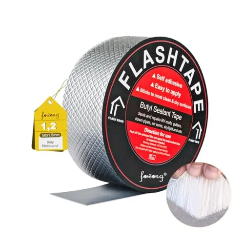 fowong Alu Butylband, Wasserdichtes Klebeband 50mmx5m Reparatur Dichtband Panzertape Alufolie Dickes Butyltape zum Abdichten und Befestigen im Loch Rohr Dach Wohnmobil