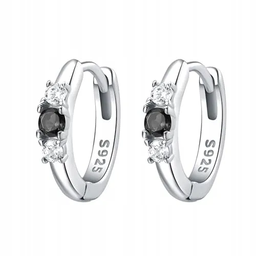 Silber Ohrringe Damen – Edle Creolen mit schwarzem Opal & Zirkonia – Echt Silber Schmuck – Nickelfrei – Elegant & Zeitlos – Geschenk für Frauen & Mädchen 925