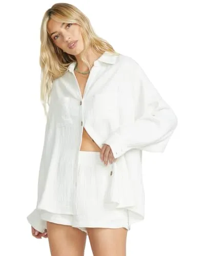 Swell Blouse Kurzarmshirt, Gr. M, Salt Crystal - Stylisches T-Shirt für Frauen aus hochwertiger Baumwoll-Doppelgaze, mit übergroßem Schnitt und praktischen aufgesetzten Taschen. Perfekt für ein lässiges Outfit.