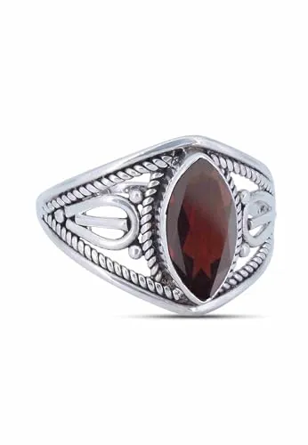 mantraroma Ring Damen Silber 925 Granat facettiert Edelstein rot ausgefallen verspielt