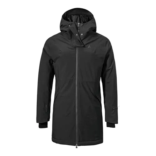 Schöffel Women's Insulated Parka Crivat - Wintermantel für Damen - Funktionsjacke aus recycelten Materialien, isolierend und wasserdicht, ideal für Freizeitaktivitäten im Winter. Farbe: Schwarz, Größe: 34.