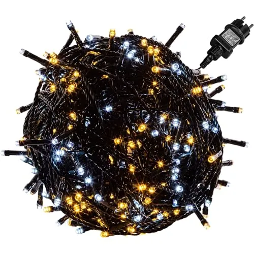 VOLTRONIC LED Lichterkette, IP44, Modell- und Farbwahl, 100 LEDs, Grünes Kabel, kaltweiß/warmweiß