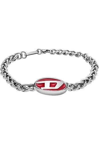 Diesel Herren-Gliederarmband Edelstahl Emaille rot, DX1445040 - Hochwertiges Edelstahl-Armband für Herren, mit auffälliger roter Emaille, perfekt für jeden Anlass und stilvolle Akzente.