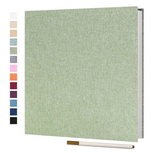 Produktbild Vienrose Selbstklebende Fotoalbum 10x15 Einkleben und zum Selbstgestalten Groß Leinen Photoalbum mit 40 weißen Seiten, Hochzeit Jahrestag Geburtstag Geschenke, 33x32cm, Gras-Grün
