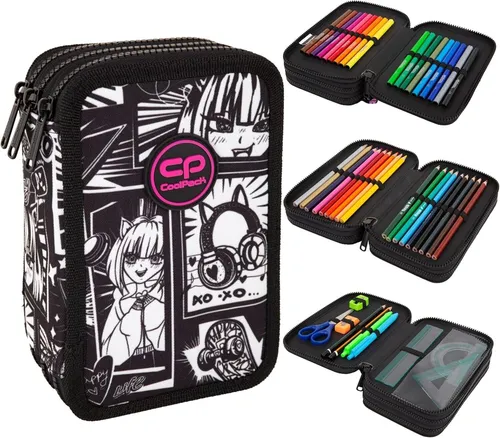 Federmappe 3-Fach Federtasche Mäppchen Gefüllte-MANGA