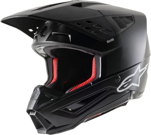 Alpinestars S-M5 Solid 2024 Motocross Helm, schwarz, Größe XS - Leichter Motocross Helm mit nur 1.350 g, ausgestattet mit einem stabilen D-Ring Verschluss. Ideal für Sicherheit und Komfort beim Fahren.