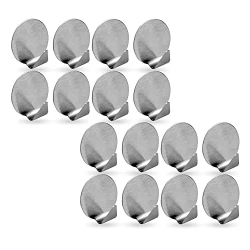 Bestlivings Selbstklebende Wandhaken (Rund - 16er Set) Silber aus Edelstahl für Schlafzimmer, Wand, Badezimmer Rostfrei Aufhänger Bilderhaken ohne Bohren