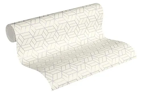 Livingwalls Vliestapete mit Glitter Metropolitan Stories Lizzy London Tapete geometrisch grafisch 10,05 m x 0,53 m grau metallic weiß Made in Germany 369203 36920-3