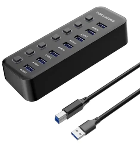 PremiumCord SuperSpeed USB Hub 7x USB Typ A - USB-Hub für bis zu 7 Geräte, unterstützt USB 3.2 Gen 1 mit bis zu 5 Gbps, Hot-Plug-Funktion und praktische LED-Anzeige für aktive Anschlüsse.